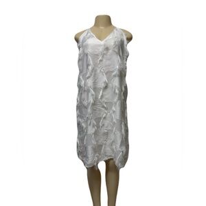 Zara White Textured Chemise with V-Neck